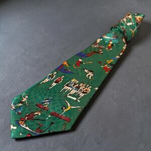 Vintage Enigma Novelty Neck Tie Mens Green Sports Print Hand Made Size 56”
